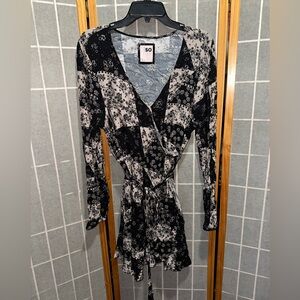 SO Black and Gray Floral Wrap Dress